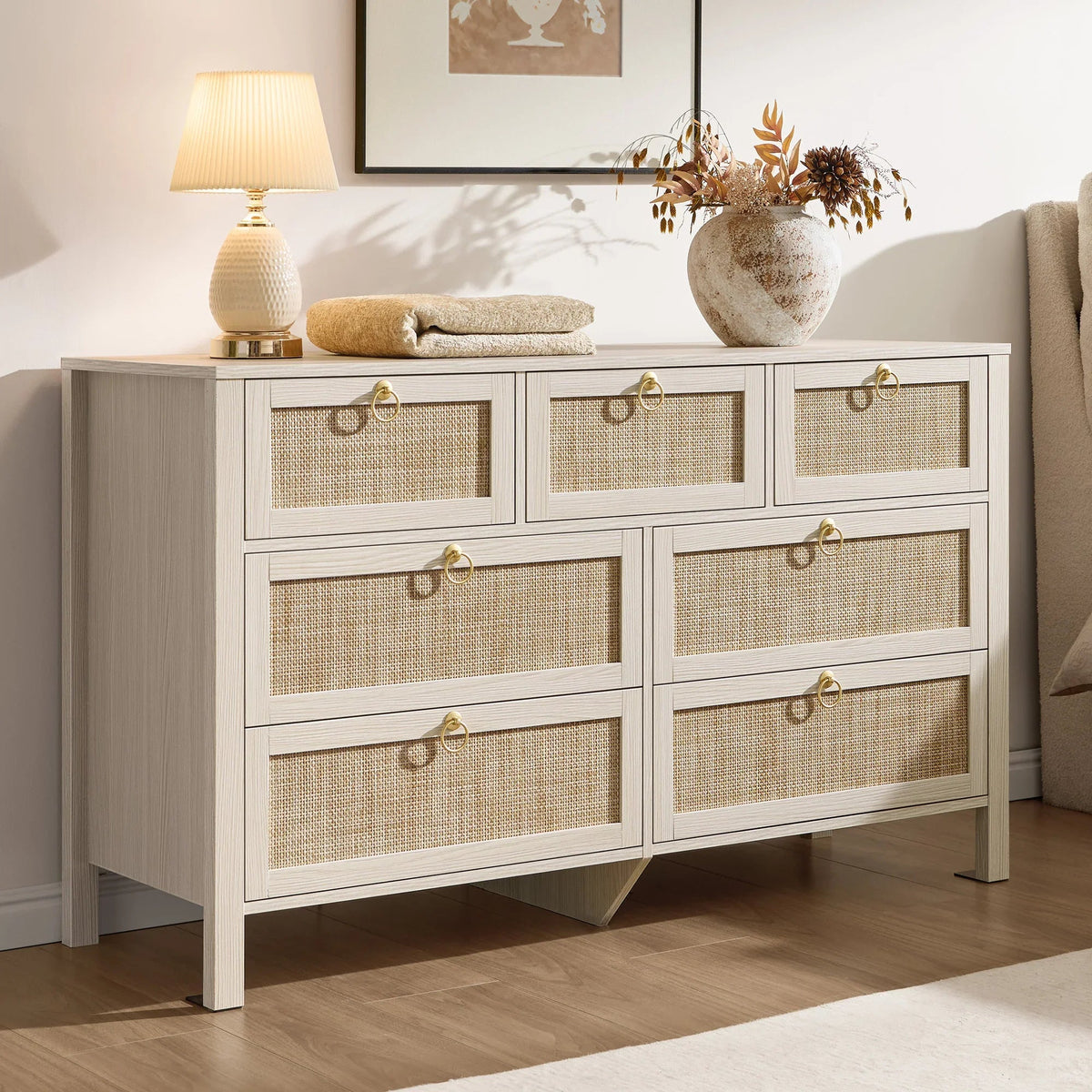 Terra White 7 Drawers Dresser, Set of 2