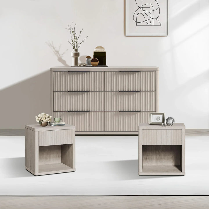 SICOTAS Fluted 3 Piece Bedroom Sets Dresser and Nightstand Sets, While Alder 6-Drawer Dresser and 2 Nightstand Set Dresser Set for Bedroom SICOTAS Fluted 3 Piece Bedroom Sets Dresser and Nightstand Sets, While Alder 6-Drawer Dresser and 2 Nightstand Set Dresser Set for Bedroom