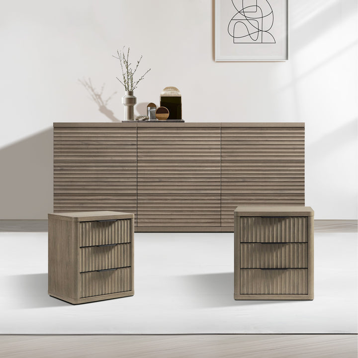 Stria Chest of 9 Drawers and Cas Night Tables Set