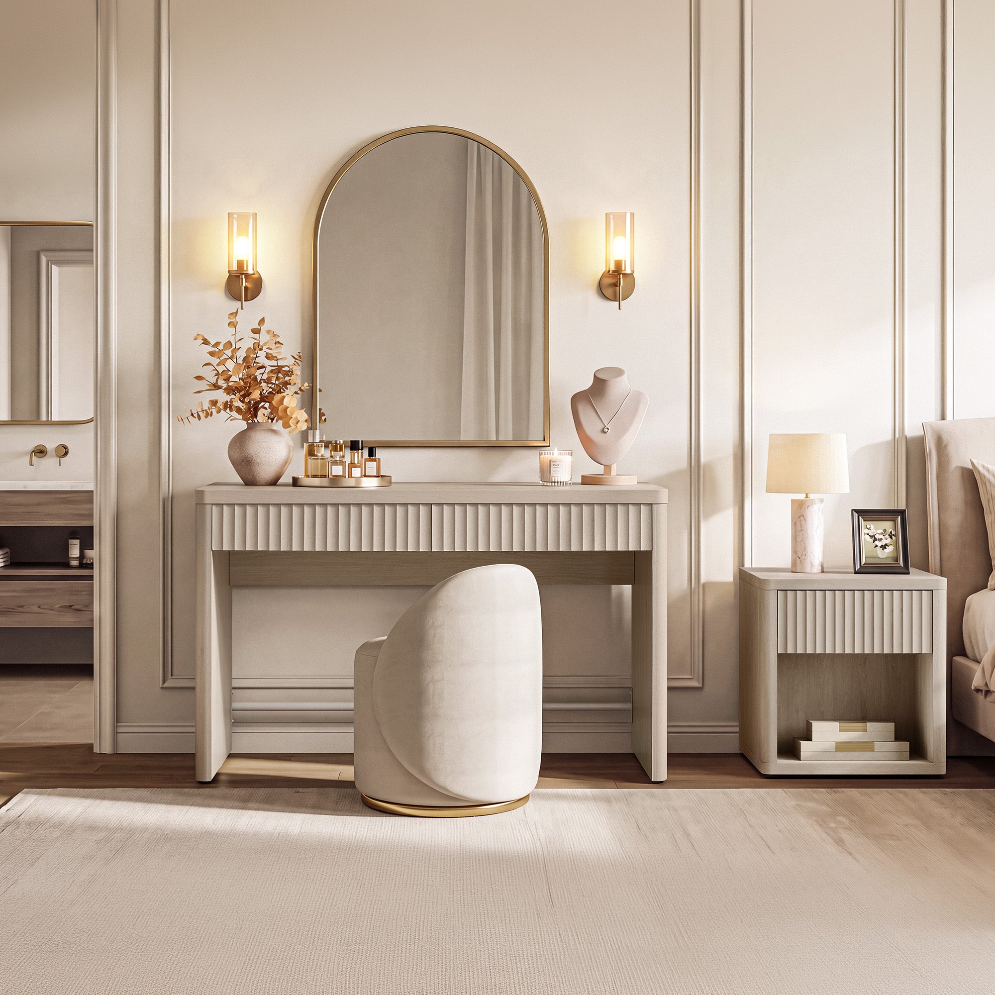 Cas Computer Desk, Fluted Style