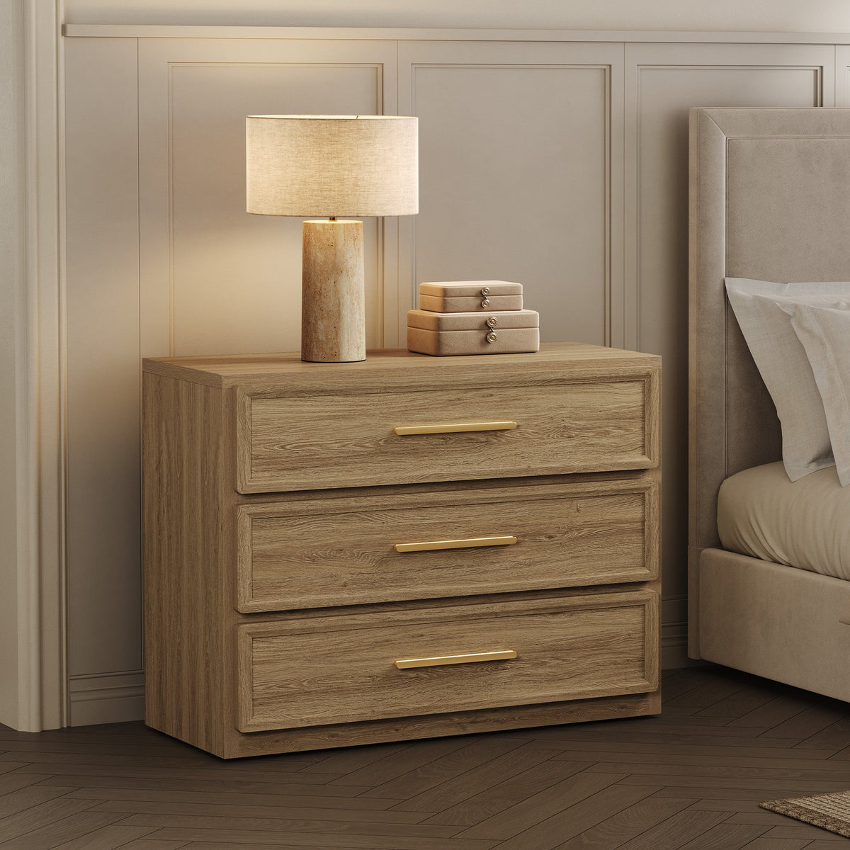Crescent 3-Drawer Nightstand for Bedroom
