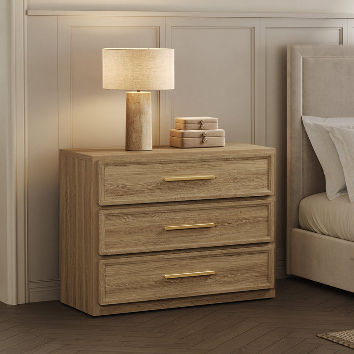 Crescent 31.3Inch Wide Nightstand with 3 Drawers - 3 Pieces - Walnut Brown