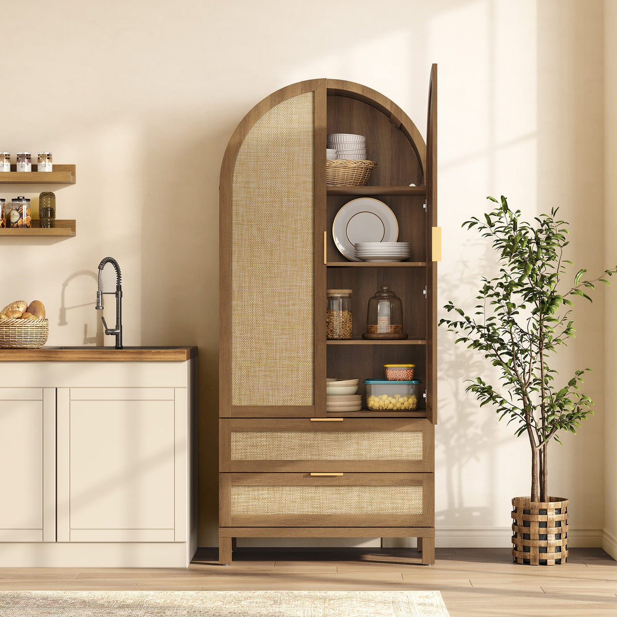 Savanna Arched Pantry Cabinet with Storage, Set of 3