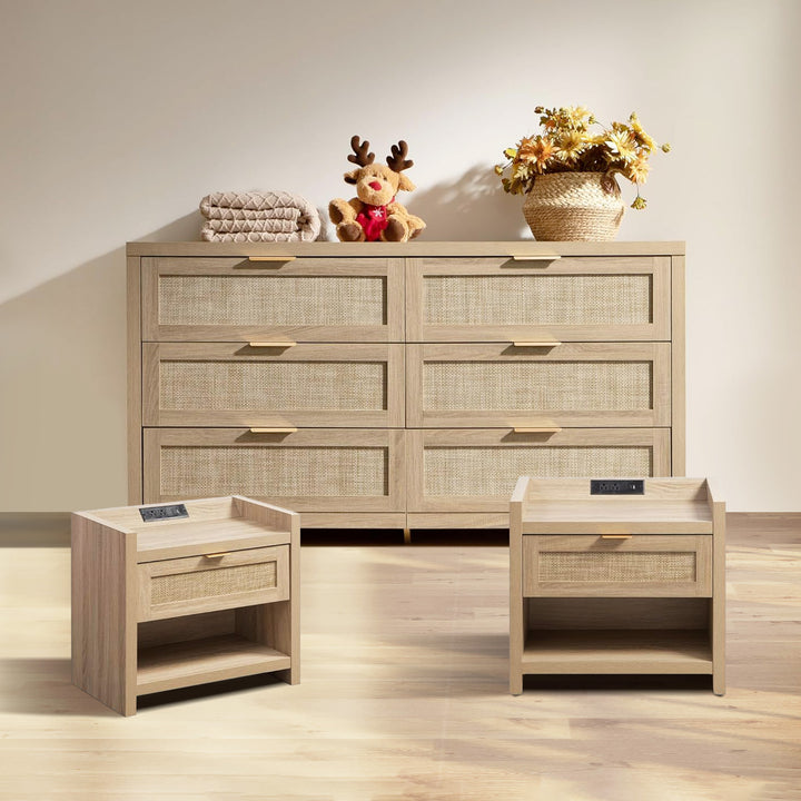 Savanna Nightstand with Charger and 6-Drawers Dresser Set