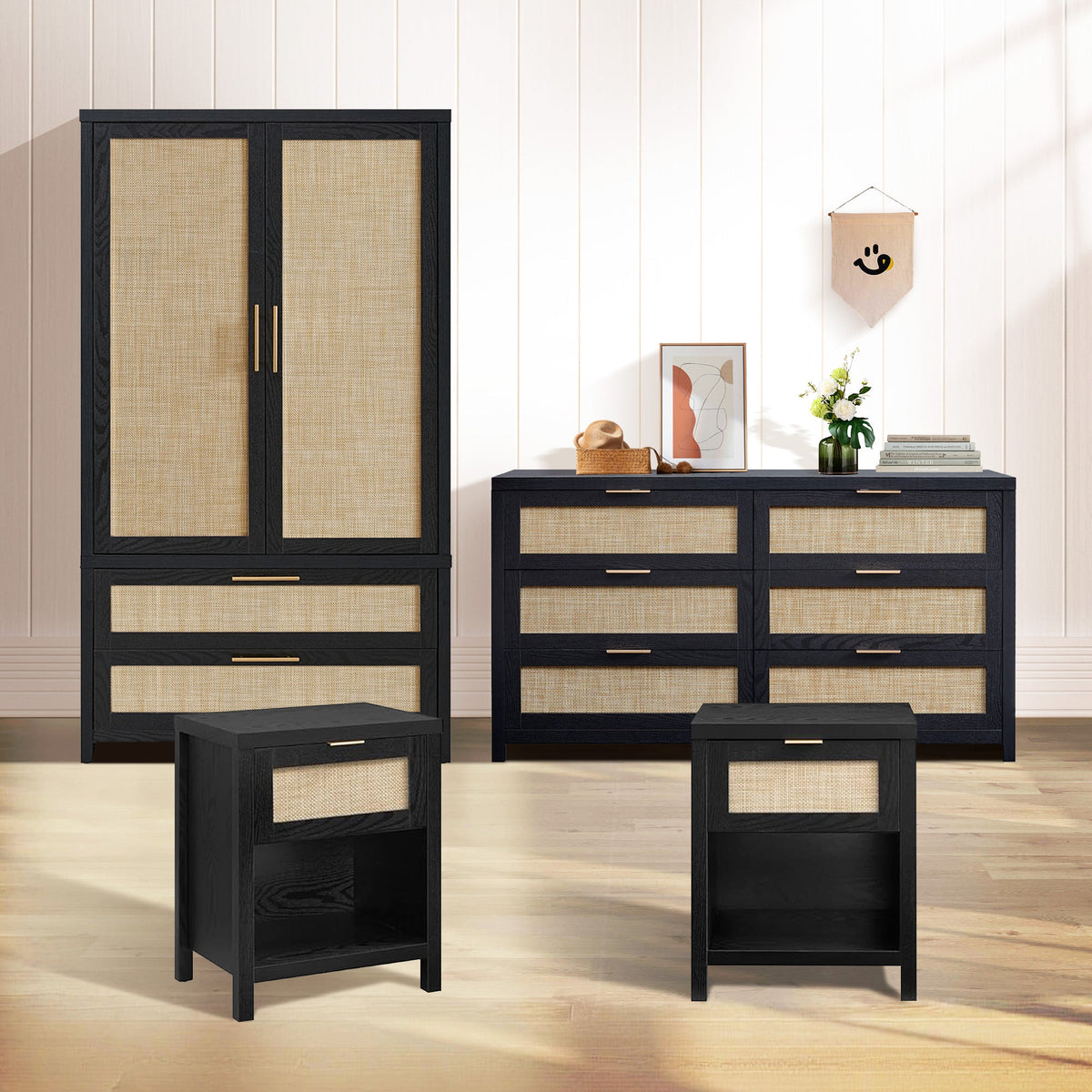 Savanna 6 Drawers Dresser, Wardrobe and Nightstand Sets - 1 Piece - Reclaimed Light Oak