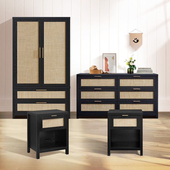 Savanna Rattan Wardrobe, 6 Drawers Dresser Bedroom Set