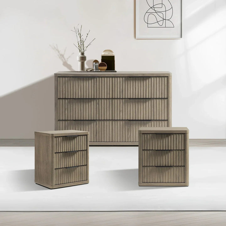 Cas 6 Drawers Dresser and 3 Drawers Nightstands Set for Bedroom - 1 Set - Grey Alder