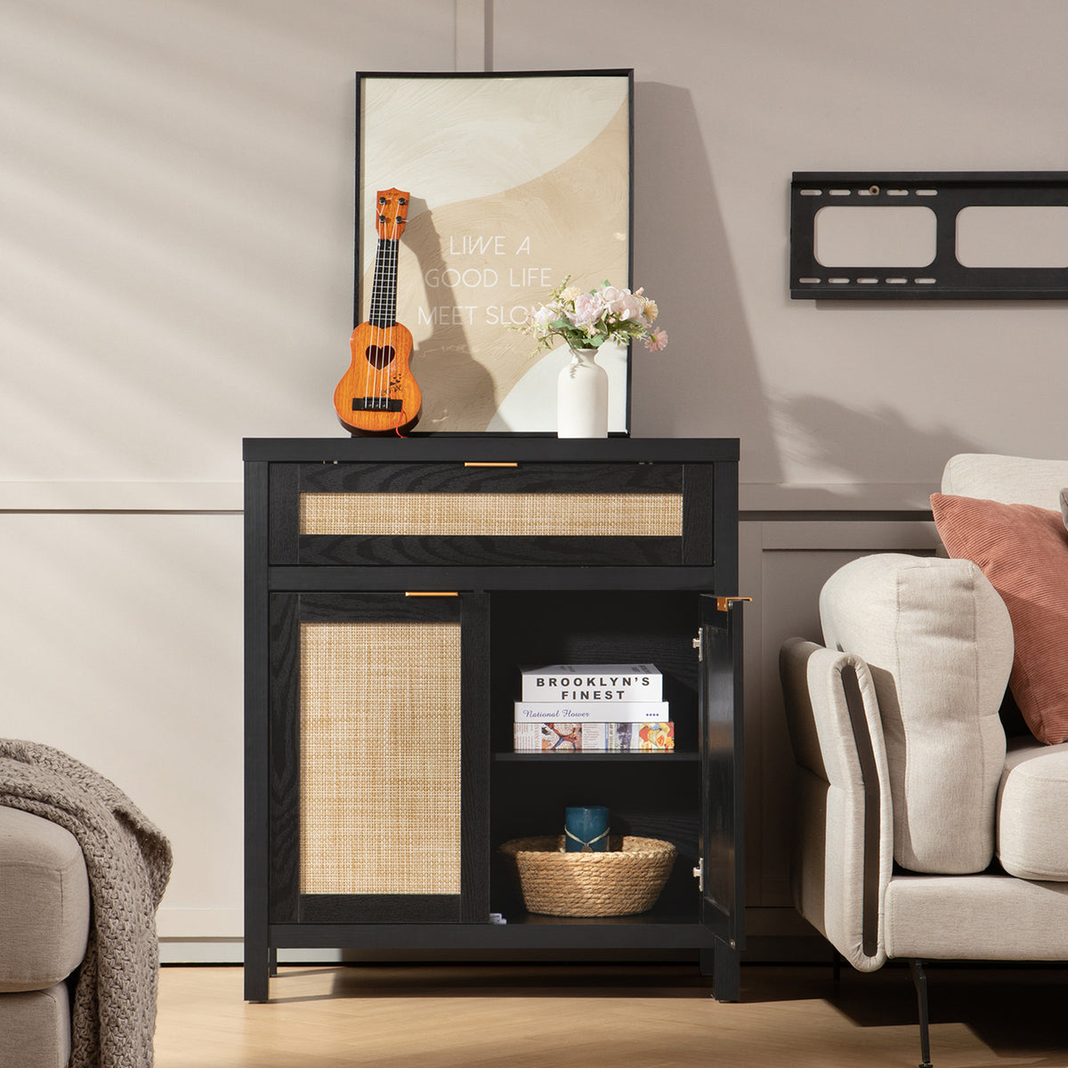 Savanna Black Buffet Cabinet with Drawers