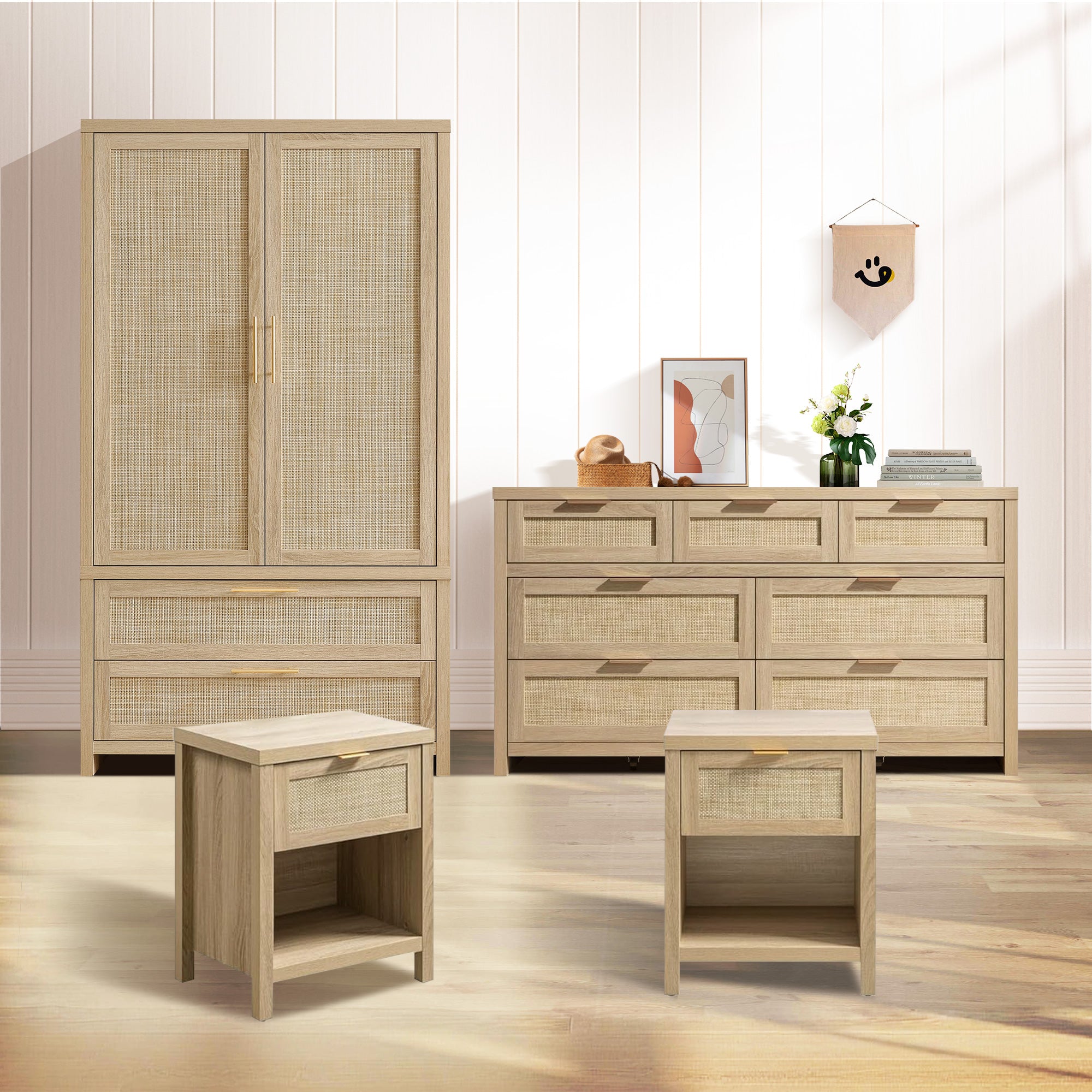 dresser nightstand set NOVAMAISON 7 Drawer & Set, 3-Piece Fluted Bedroom Dresser and Night Stand of 2 with Metal Handle, Modern Wood Chest of Drawers Storage Dressers Set for Bedroom, Walnut this set delivers timeless appeal and practical functionality for any bedroom 4 Piece Dresser And Nightstand