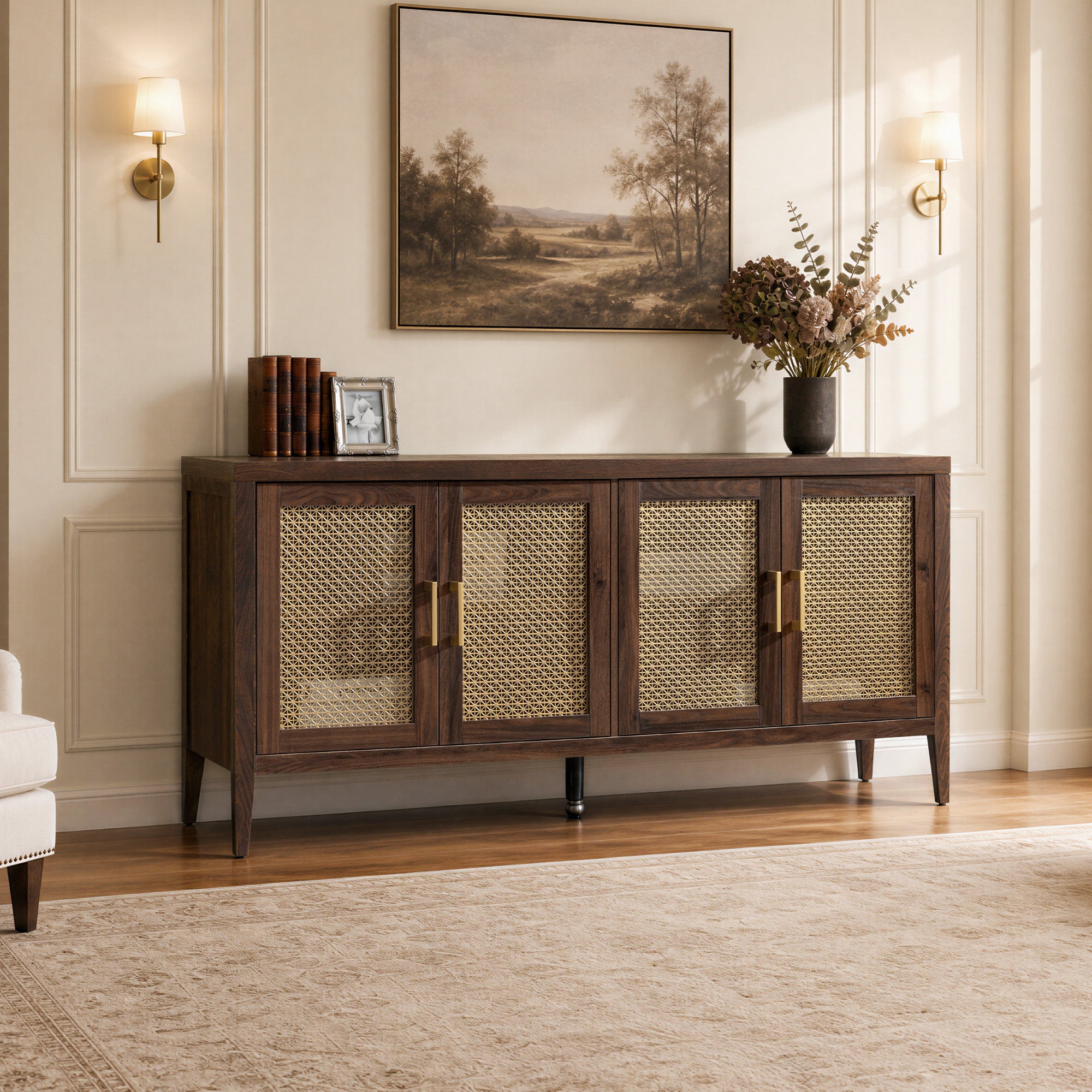 Andy TV Stand with 4 Doors - 1 Piece - Espresso Brown