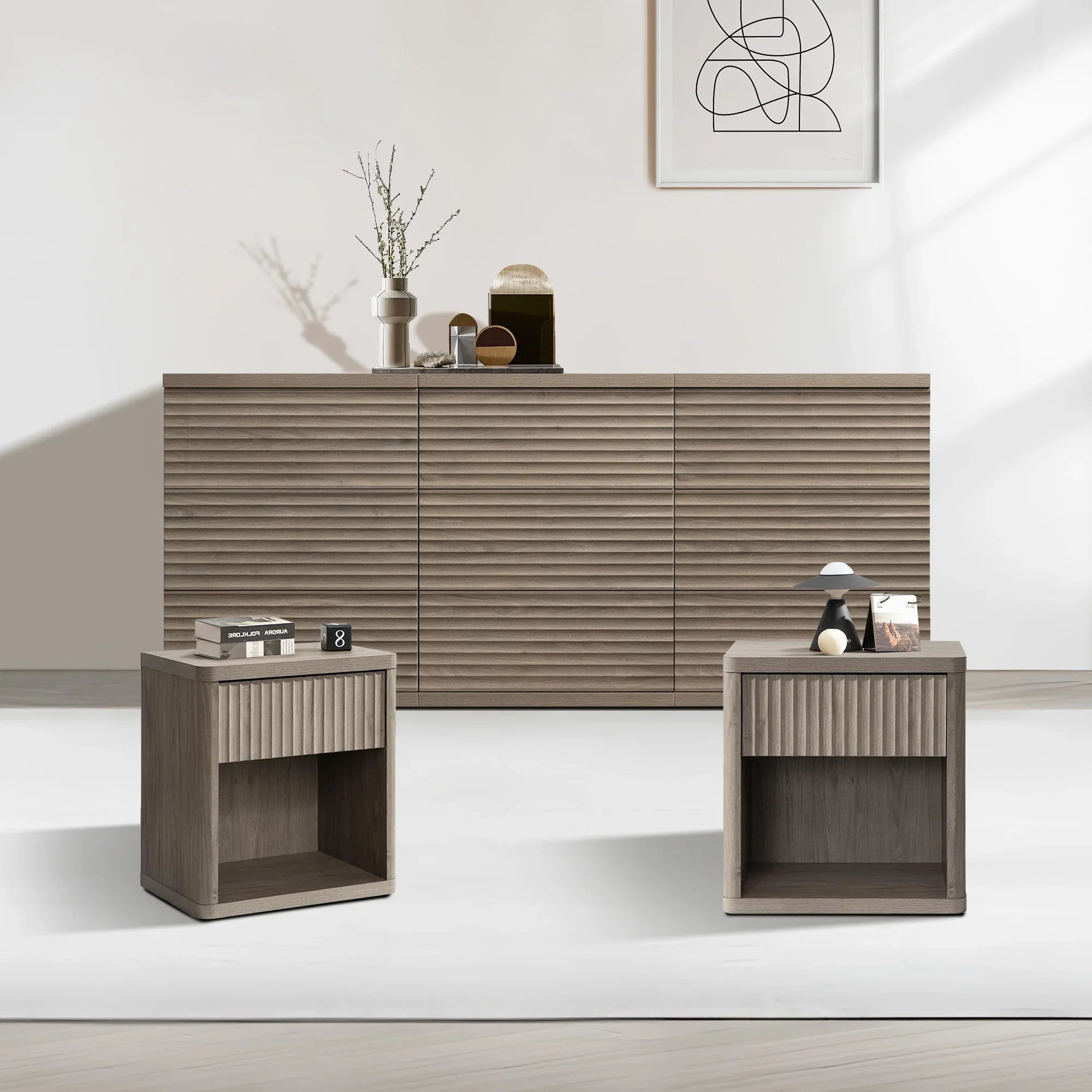 Stria 9-Drawer Dresser and Cas Nightstand Set