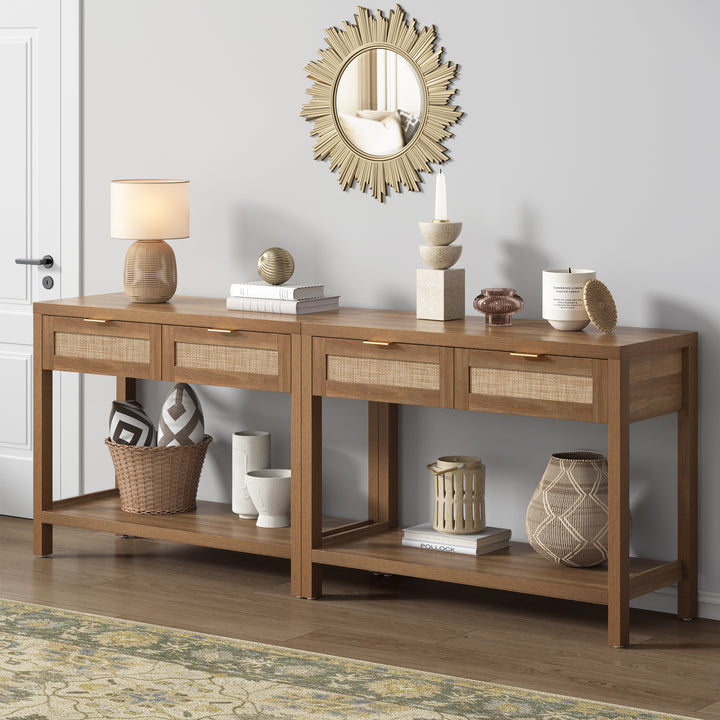Savanna Boho Console Table with Storage, Set of 2