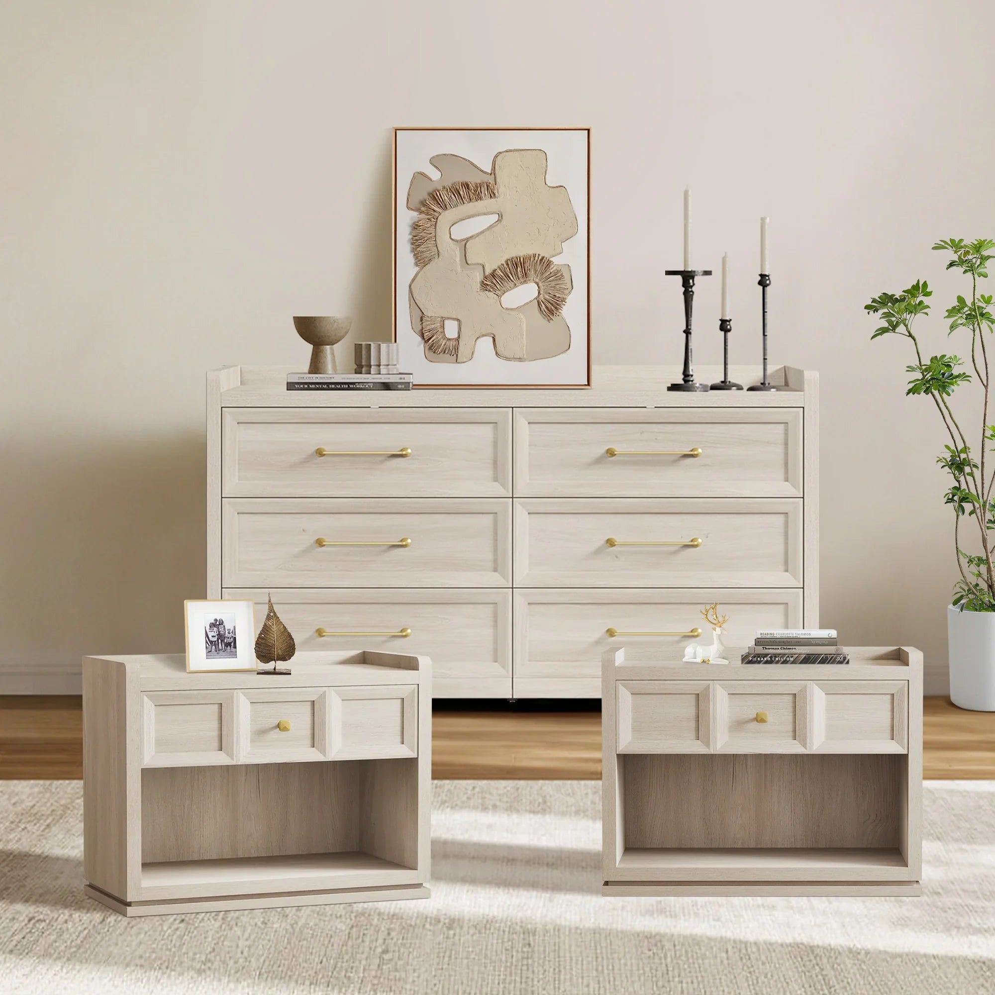 Helio 6-Drawer Dresser and Large Nightstands Set