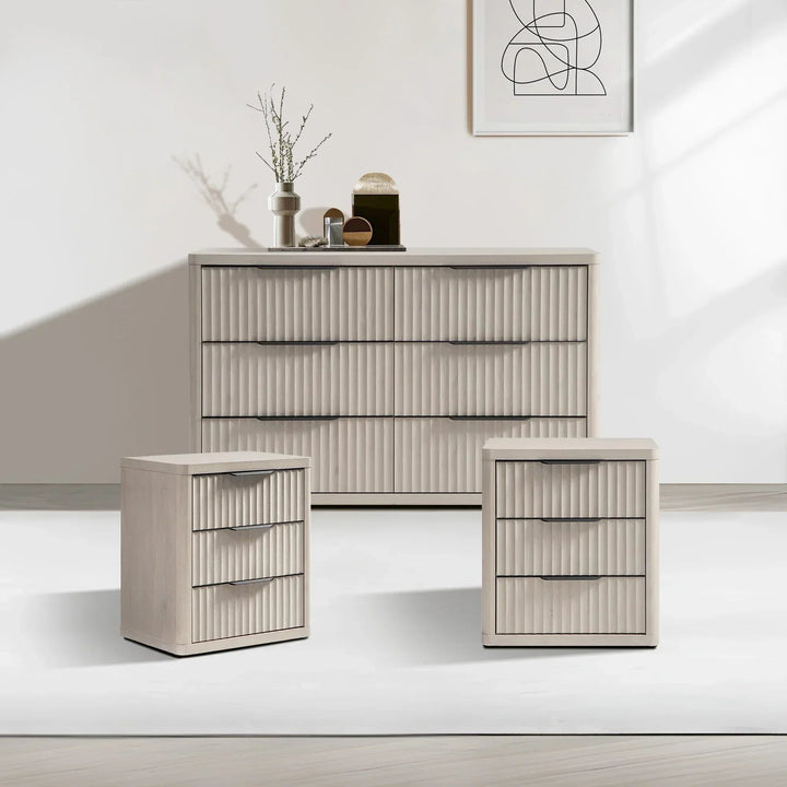 Cas 6 Drawers Dresser and 3 Drawers Nightstands Set for Bedroom