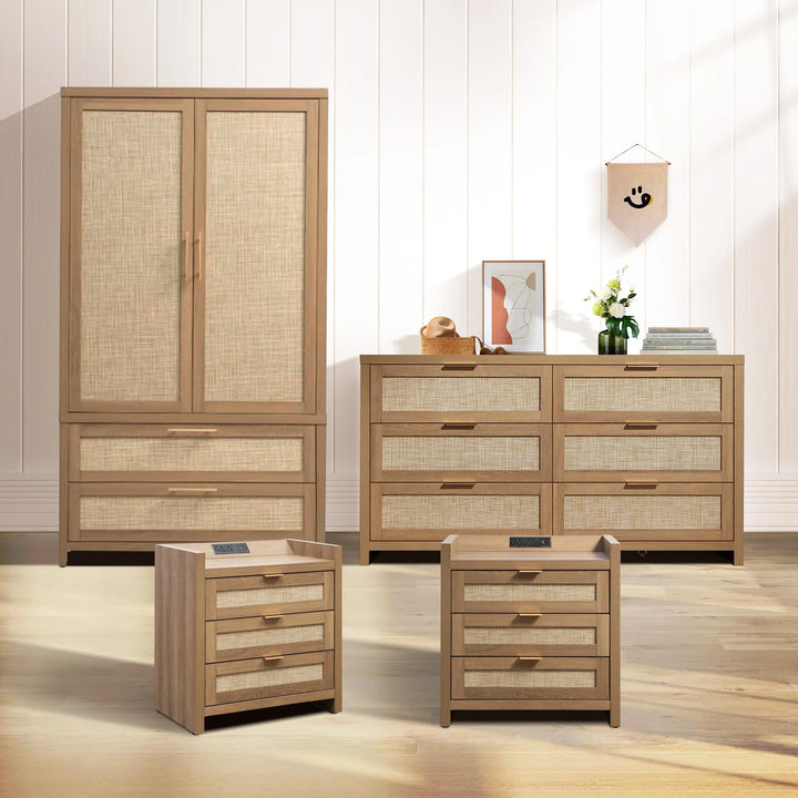SICOTAS 4 Piece Bedroom Sets, Wardrobe, 6-Drawer Dresser and Nightstand with Drawer, Modern Bedroom Sets with Storage and Charging Station SICOTAS 4 Piece Bedroom Sets, Wardrobe, 6-Drawer Dresser and Nightstand with Drawer, Modern Bedroom Sets with Storage and Charging Station