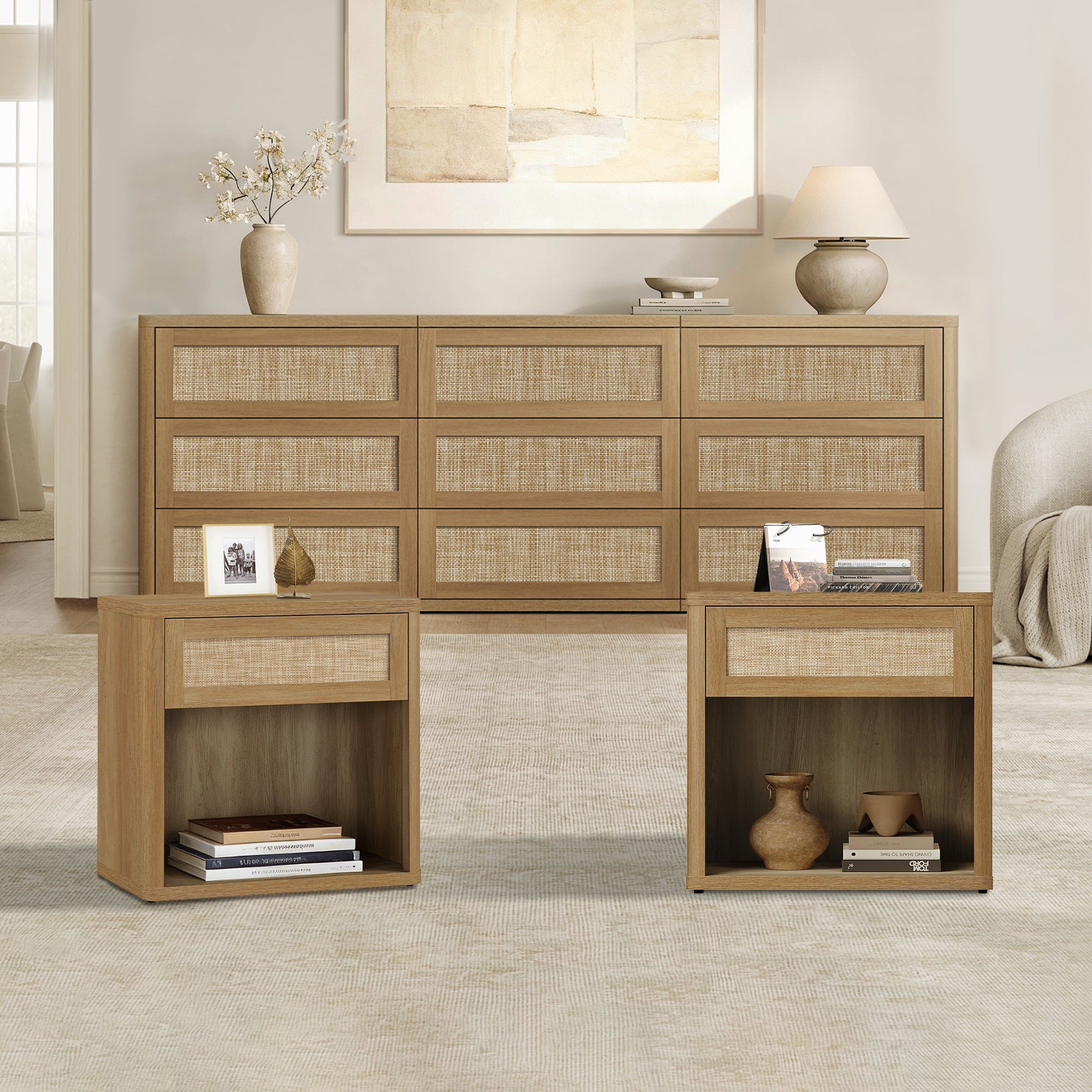Zura Sectional Bedroom Sets, Large Storage for Bedroom - Sand Oak - 1 Set
