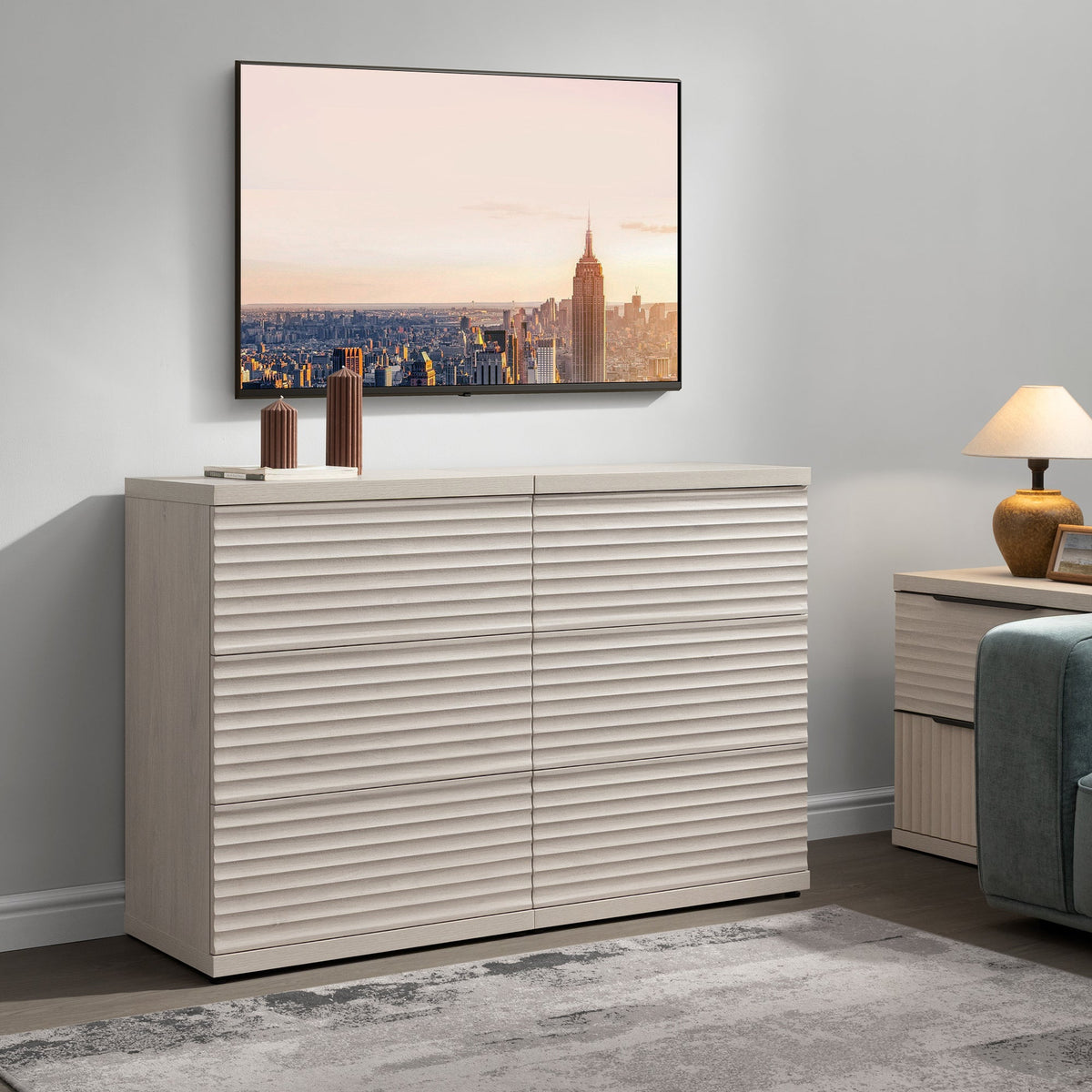 Stria Fluted TV Console, up to 85 Inch TV, Set of 3