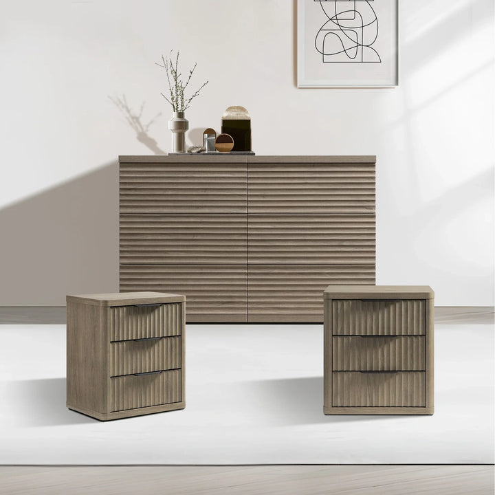 Stria Chest of 6 Drawers and Cas Night Tables Set