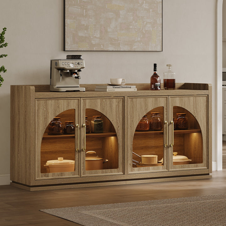 Helio Sideboard with Glass Doors and Light, Brown Oak, 2 Pieces