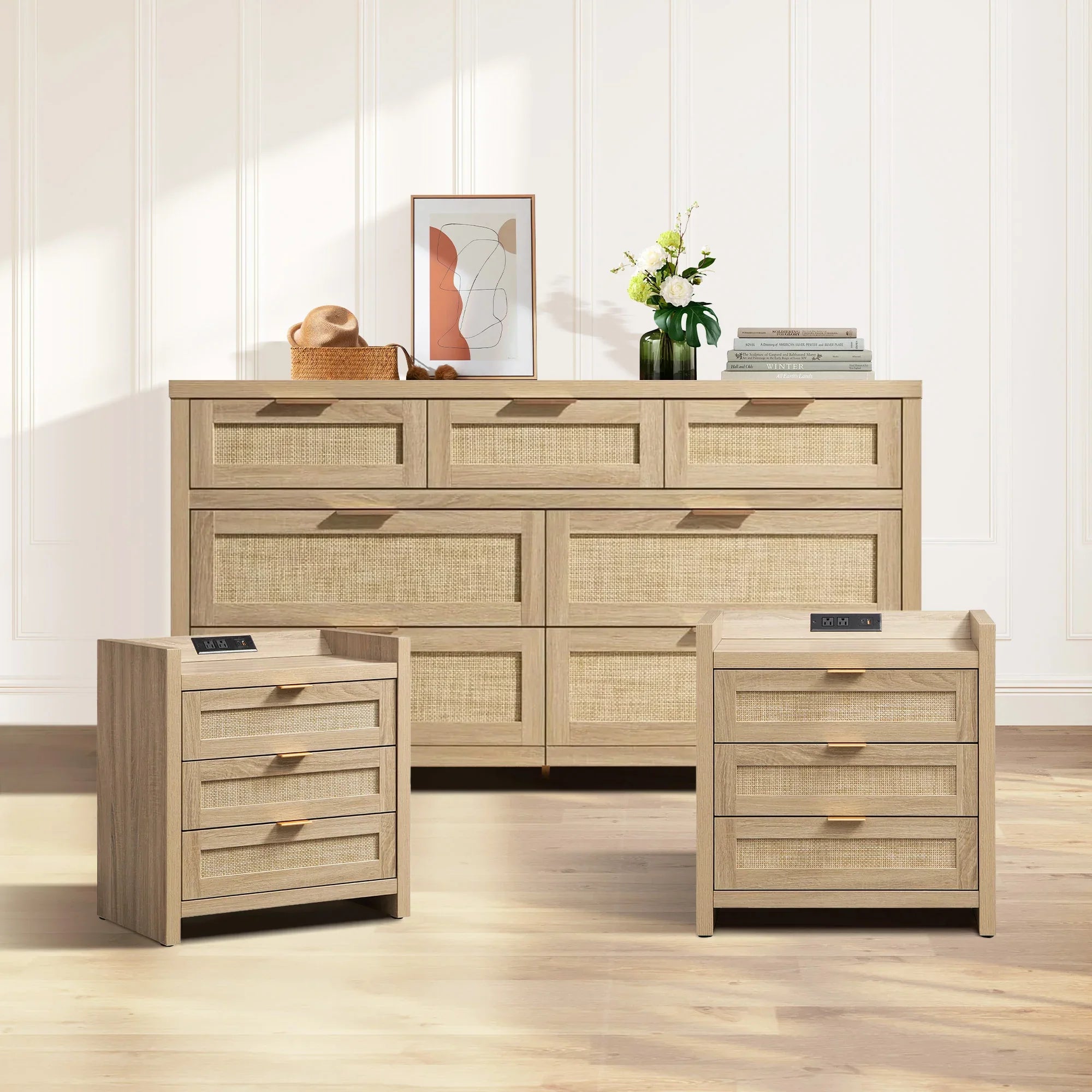 Savanna Rattan Dresser and Nightstands Set