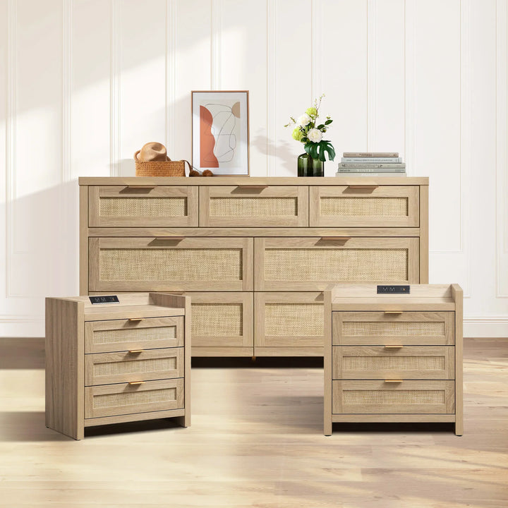 Savanna Rattan Dresser and Nightstands Set