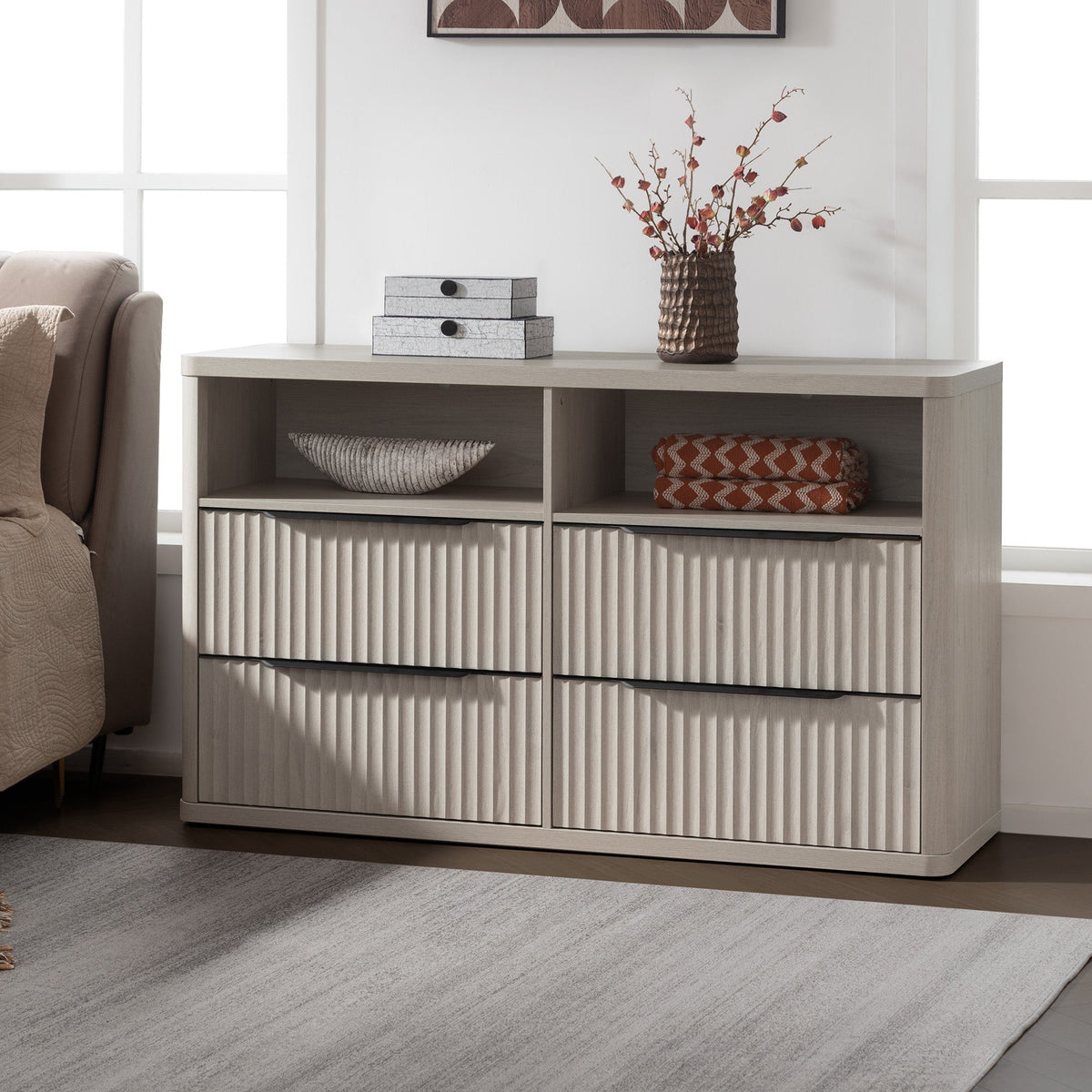Cas 4 Drawer dresser with Open Shelf, Set of 2