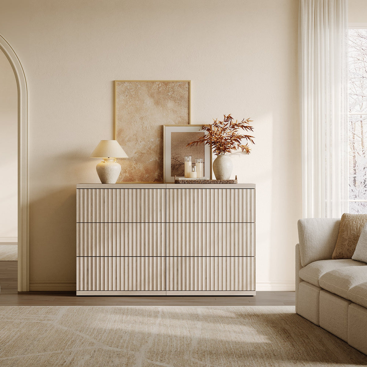 Stria 3-Drawer Sideboard, Fluted Style, Set of 2