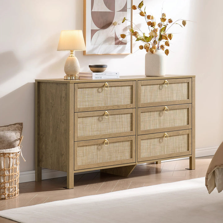 SICOTAS Rattan 6-Drawer Dresser for Bedroom 51