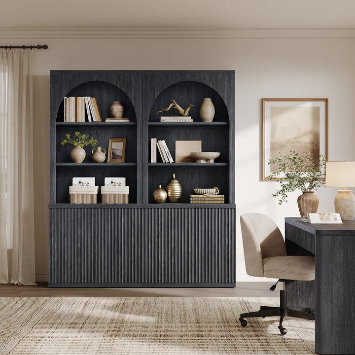 Stria 3-Tier Arched Bookcase, Fluted Style, Set of 2