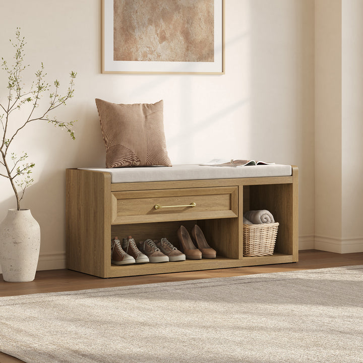 Helio Shoe Bench with Drawer, 40.6-Inch Wide