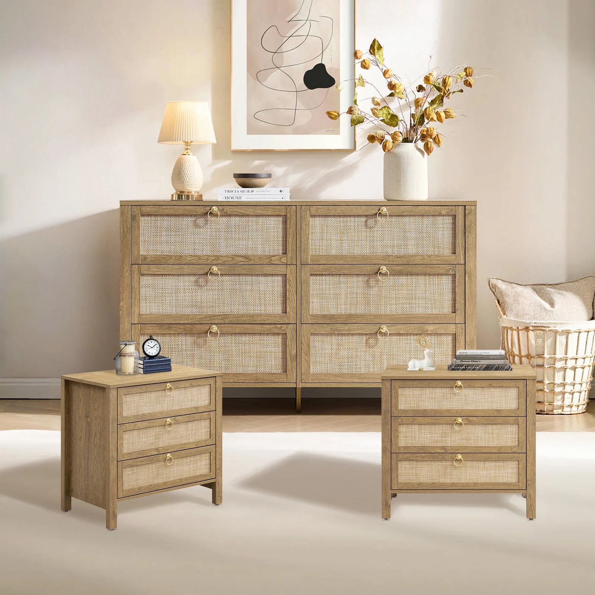 Terra 6 Drawers Dresser And 3 Drawers Nightstands Sets