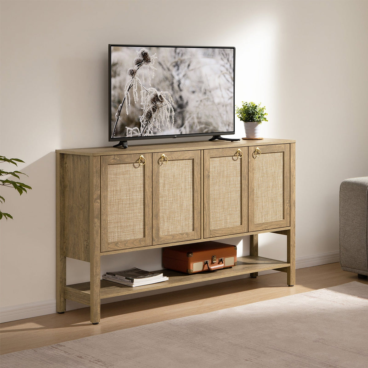 Terra TV Stand, 4 Doors - 1 Piece - White Cream Oak