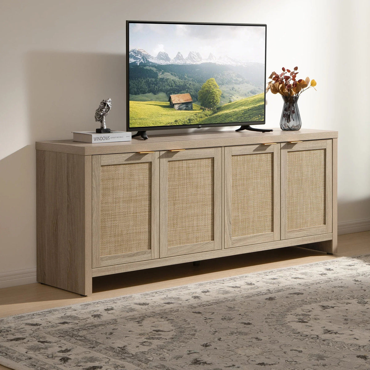 Savanna TV Stand, 4 Doors - 1 Piece - Reclaimed Caramel Oak