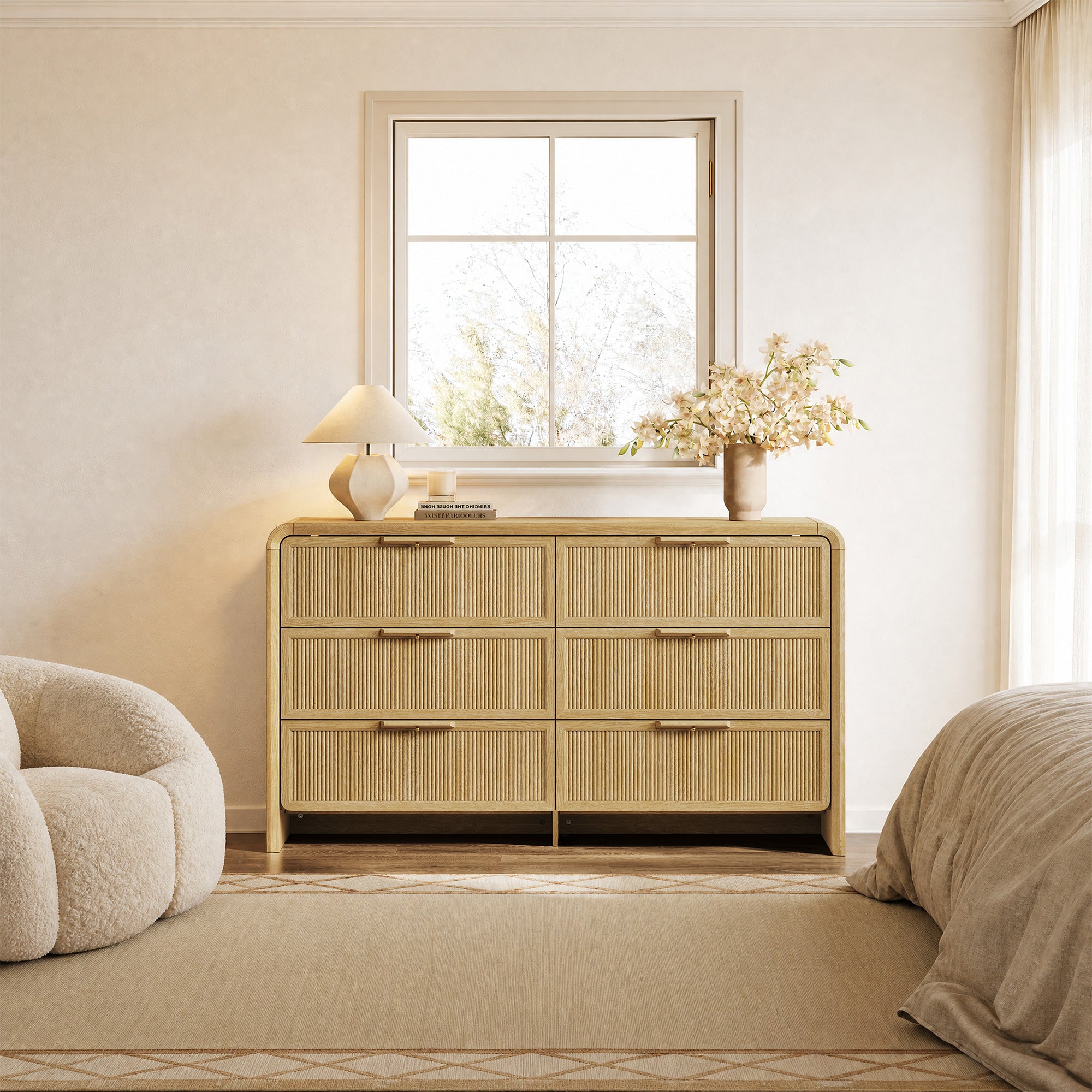 Alina 6 Drawers Dresser with Curved Edge, 55Inch Wide