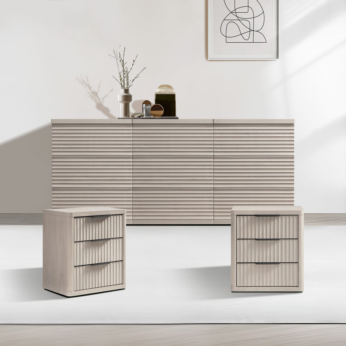 Stria 9-Drawer Dresser and Cas 3-Drawer Nightstand Set