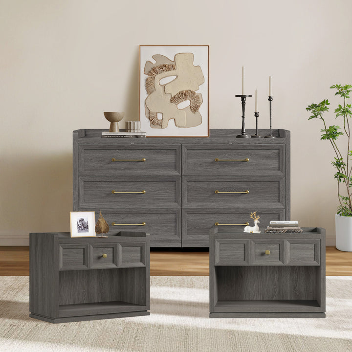 Helio 6-Drawer Dresser and Nightstands Set For Bedroom