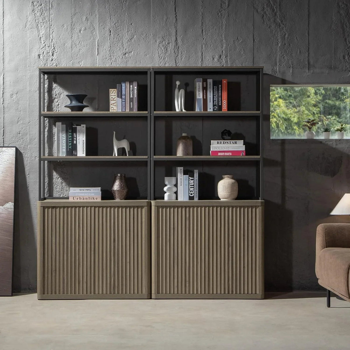 Cas 70.9Inch Bookshelf With 2 Doors, Set of 2