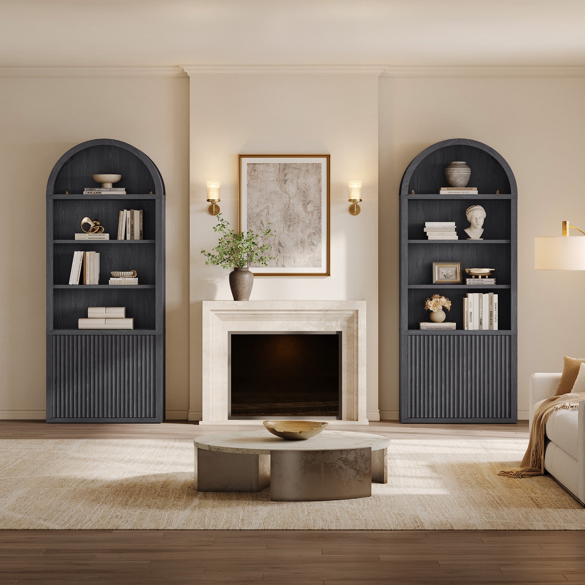 Cas Fluted 2-Door Bookcase, Arched Top