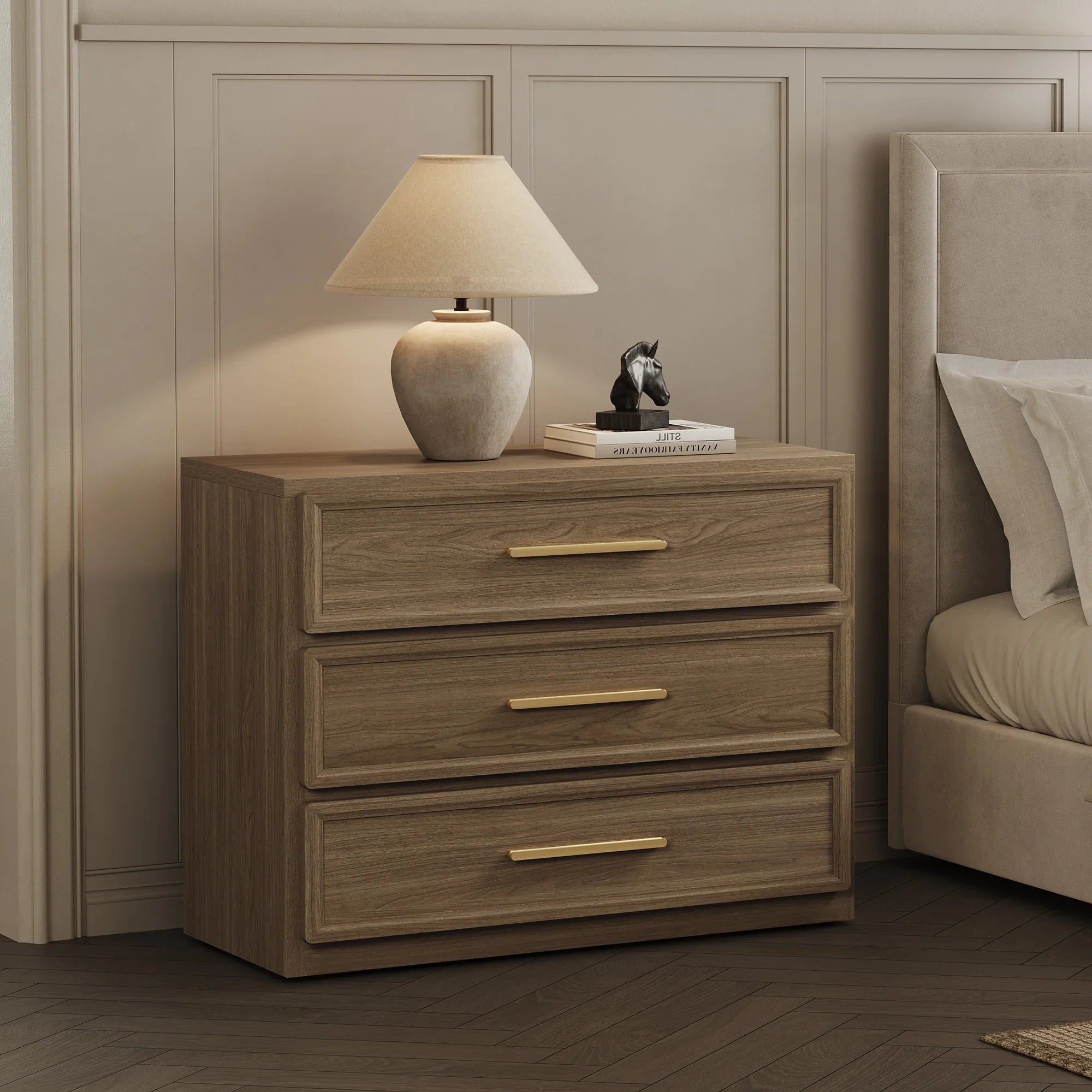 Crescent Nightstand with 3 Drawers