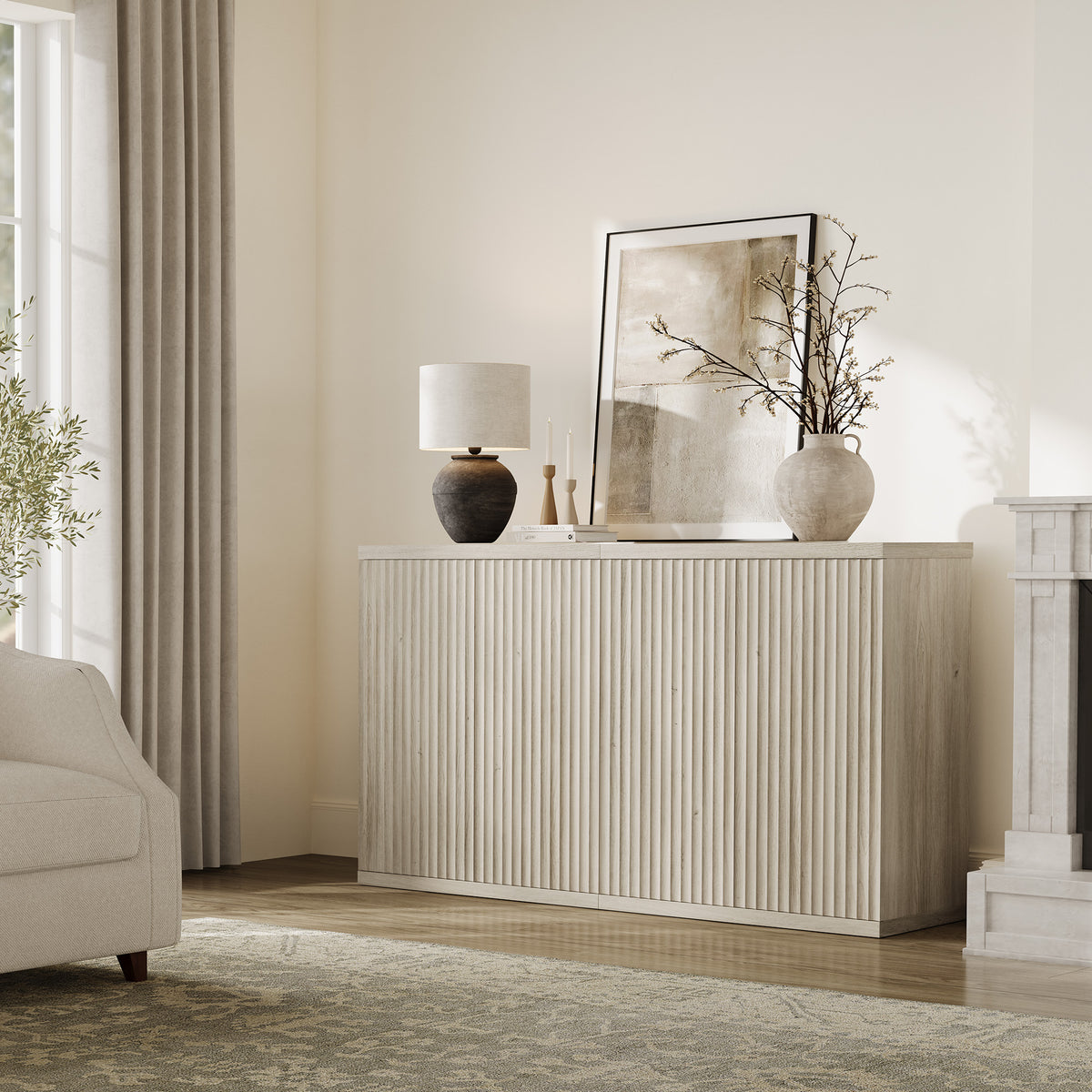 Stria Sideboard Cabinet with 2 Doors, Straight Edge