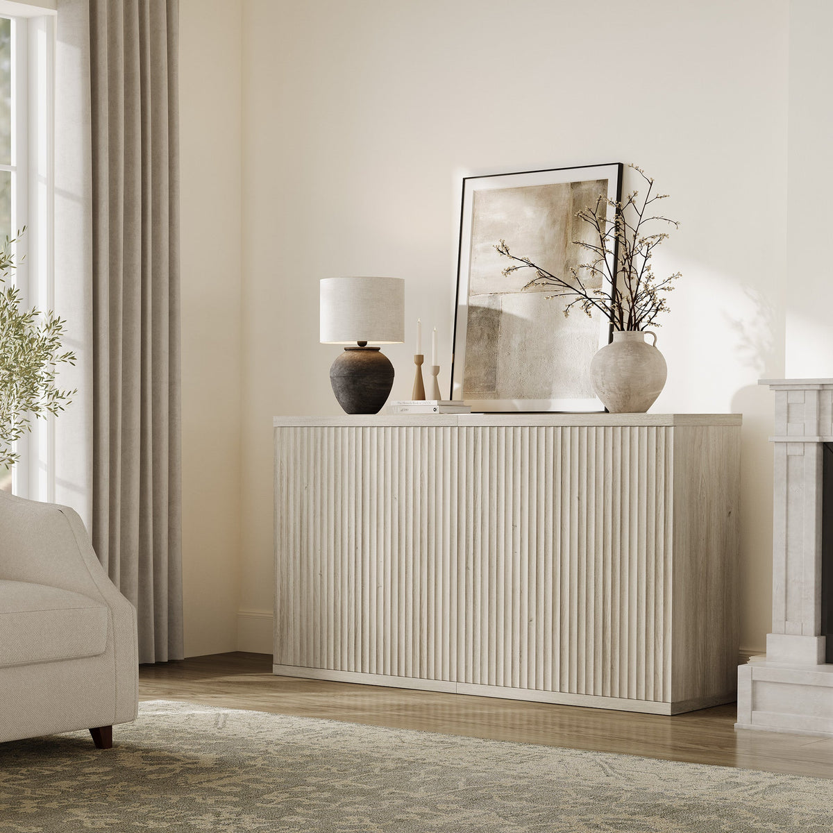 Stria Sideboard Cabinet with 2 Doors, Set of 2