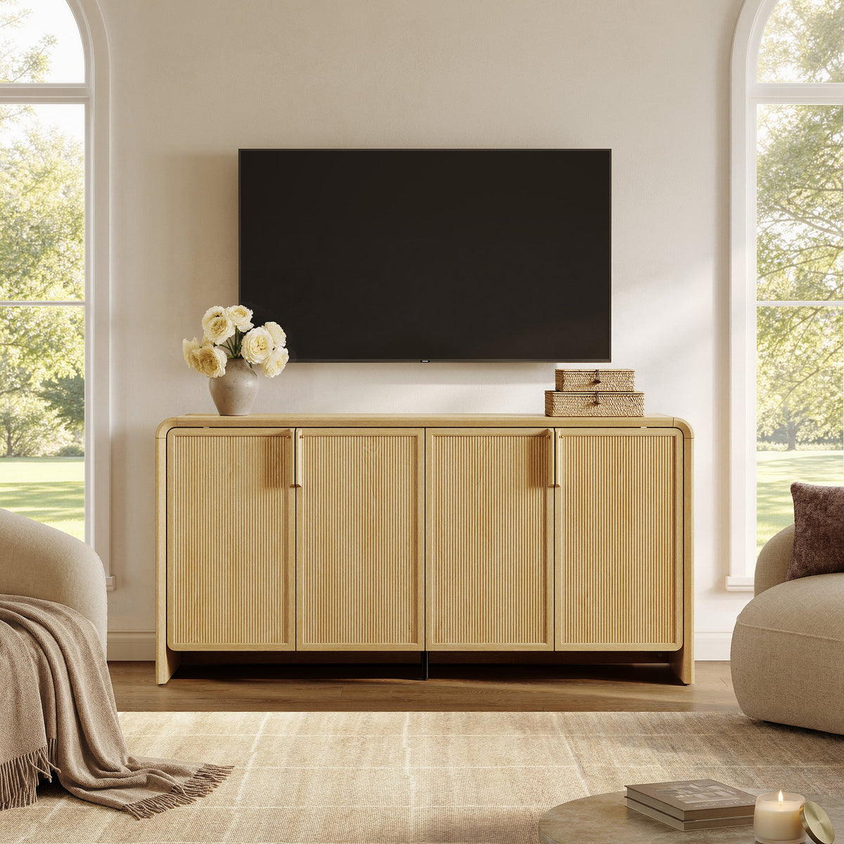 Alina Sideboard with 4 Doors, Living Room Storage, Set of 2