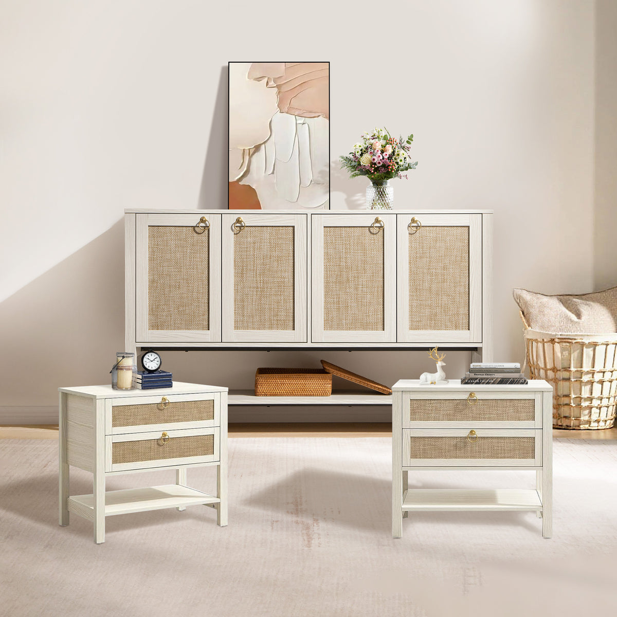 Terra 4 Doors Sideboard and 2 Drawers Nightstands Set