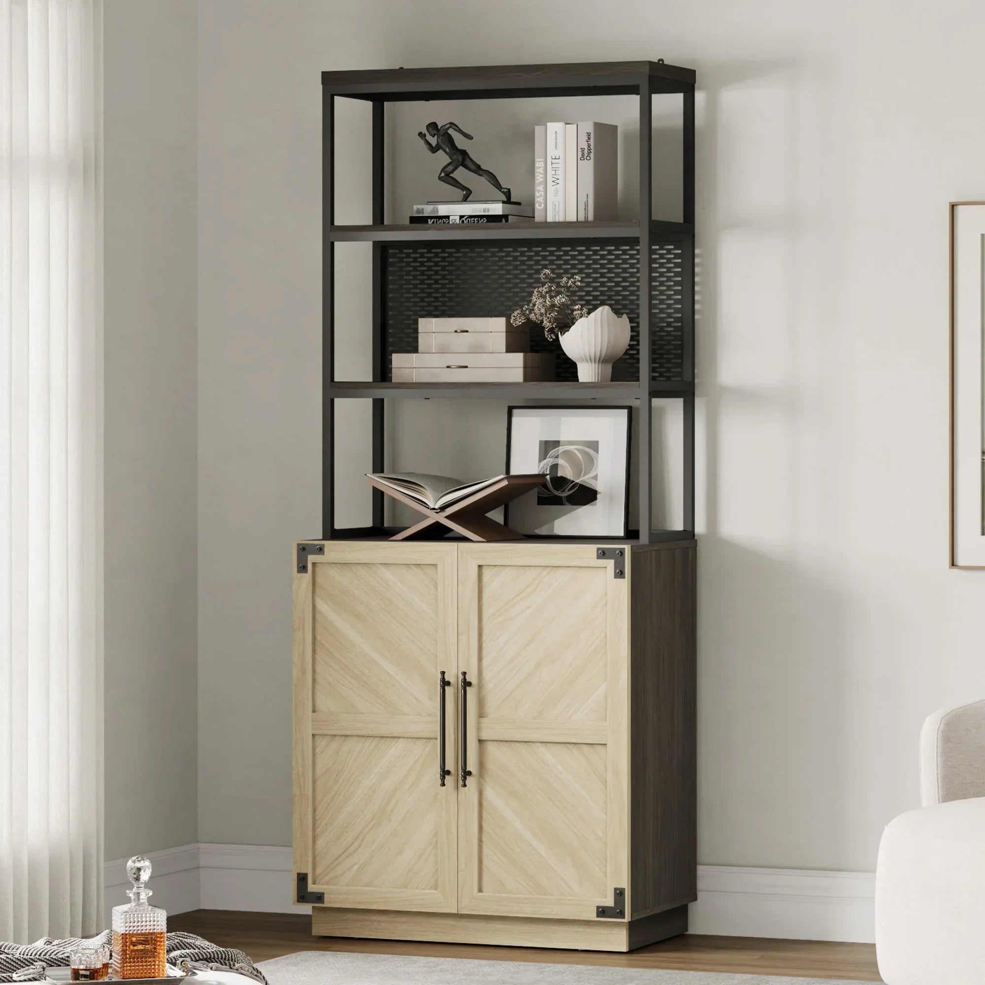 Willow 2 Doors Bookshelf, 75.3 Inch Tall