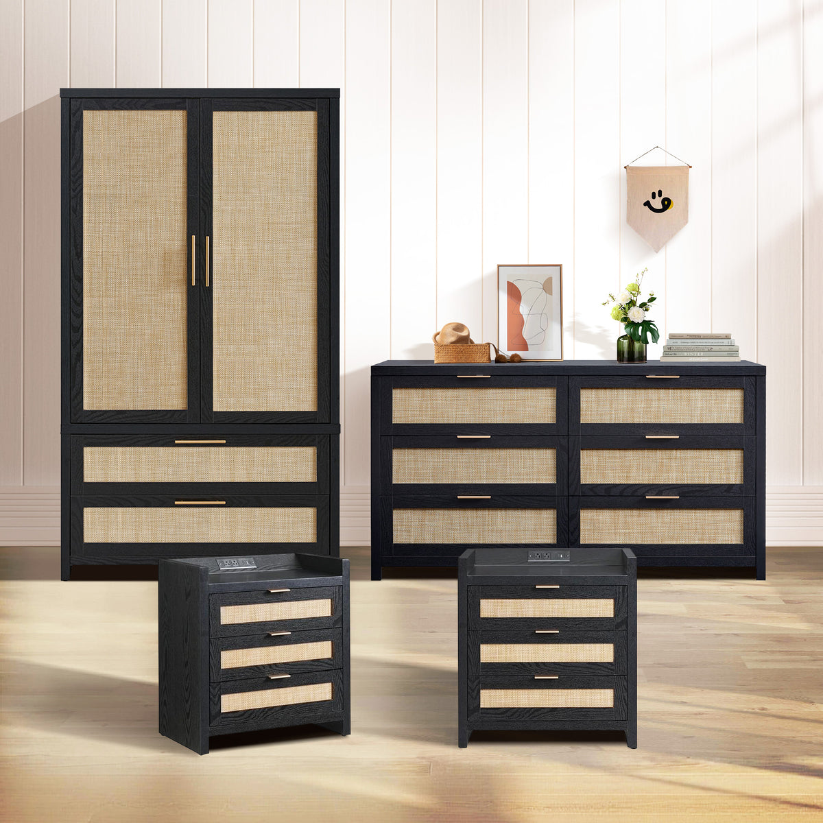 Savanna 6-Drawer Dresser, Wardrobe and 3-Drawer Nightstand Set