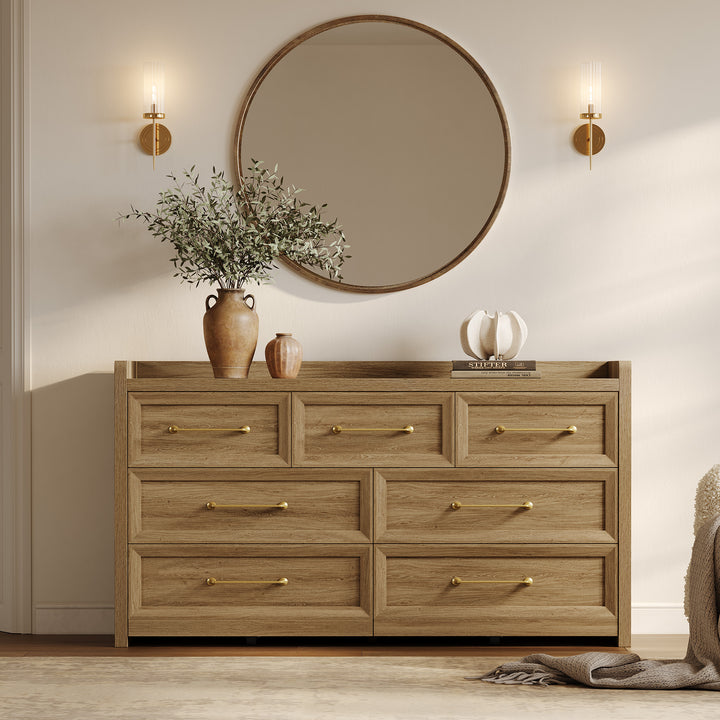 light dresser Noa Made from Ash wood veneer and solid Meranti wood Stylish Champagne Silver 6-Drawer Dresser