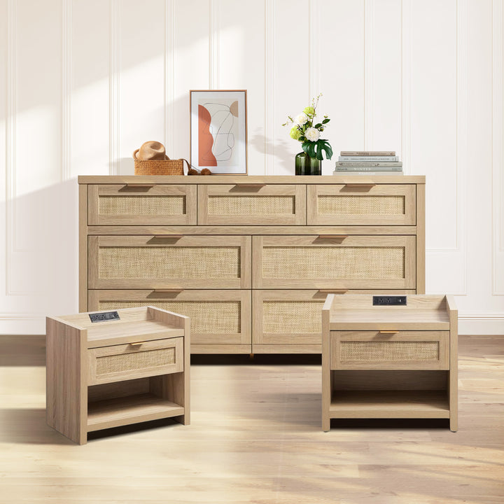 Savanna Boho Nightstand with Charger and Dresser Set