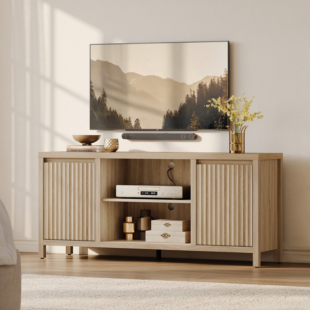 Prelude 65Inch TV Stand with Storage - Sandstone Beige - 2 Pieces
