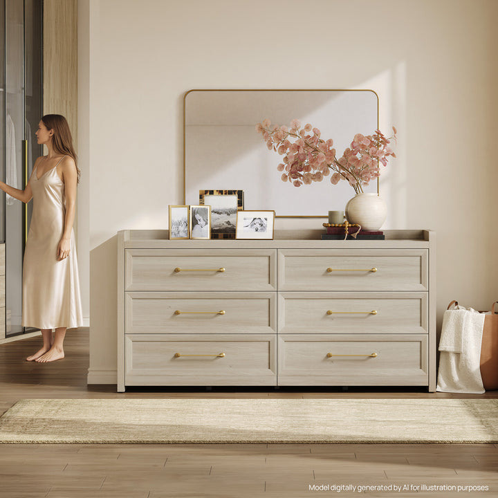Helio White 6 Drawers Dresser, Bedroom Dresser with Drawers