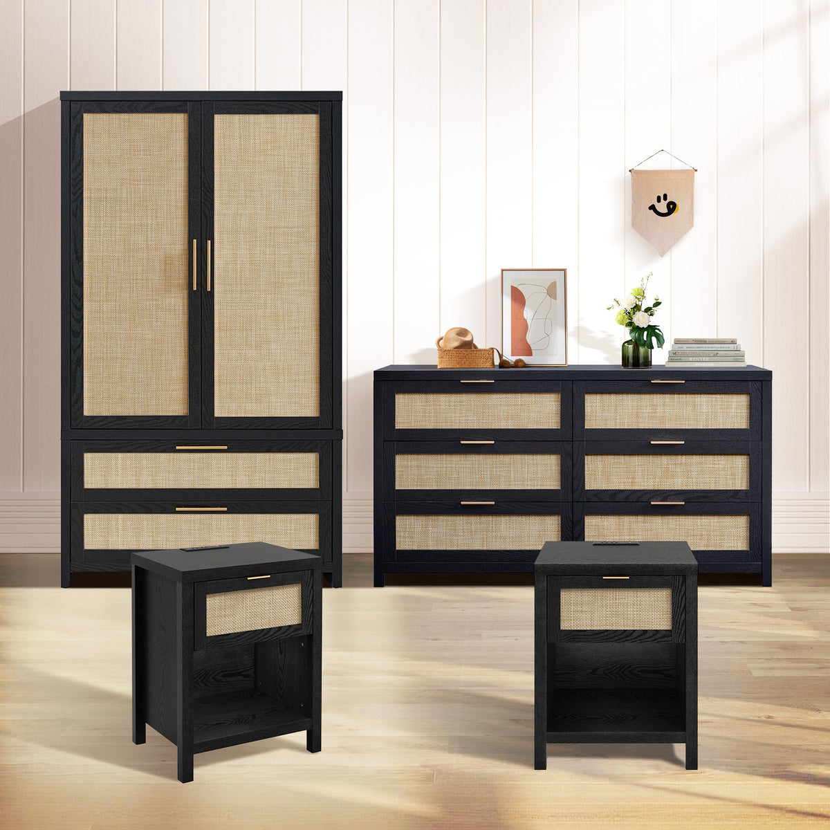 Savanna Dresser, Wardrobe and Nightstand with Charger Set